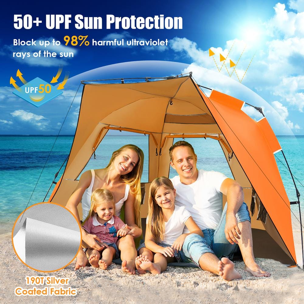 Orange 4-Person Pop-Up Beach Tent with Carry Bag