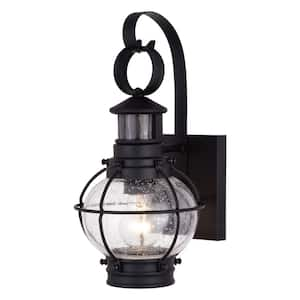 Chatham Black Coastal Motion Sensor Dusk to Dawn Outdoor Wall Light Clear Glass