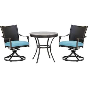 Traditions 3-Piece Wicker Outdoor Dining Set with Blue Cushions