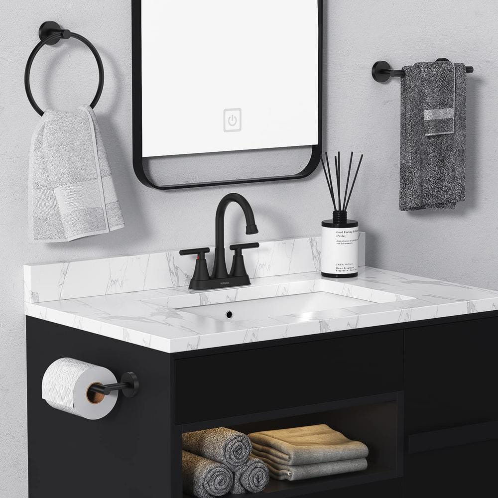 Matte Black Stainless Steel Double Handle High Arc Bathroom Faucet