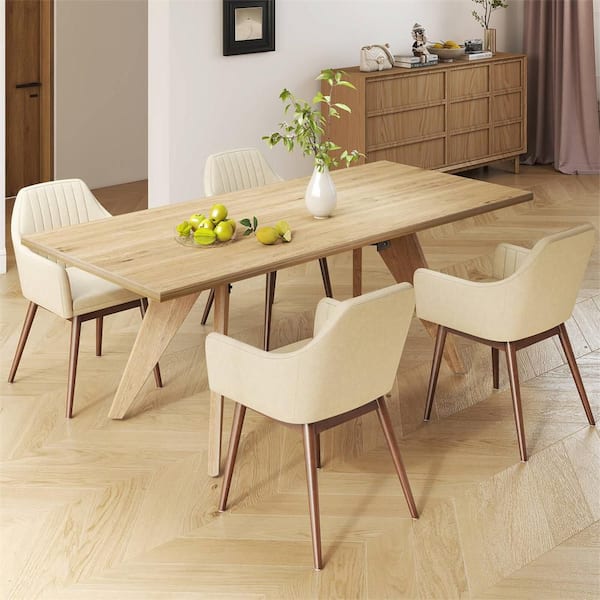 Beige Polyester Dining Chairs Set of 2 Upholstered Accent Chairs with Comfy Padded Backrest