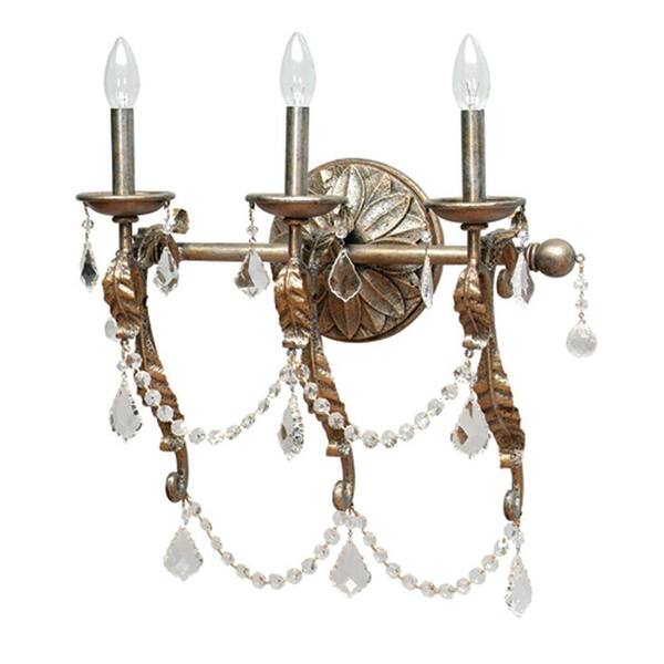 Yosemite Home Decor Swag Collection 3-Light Caribbean Gold Bathroom Vanity Light with Faceted Crystals