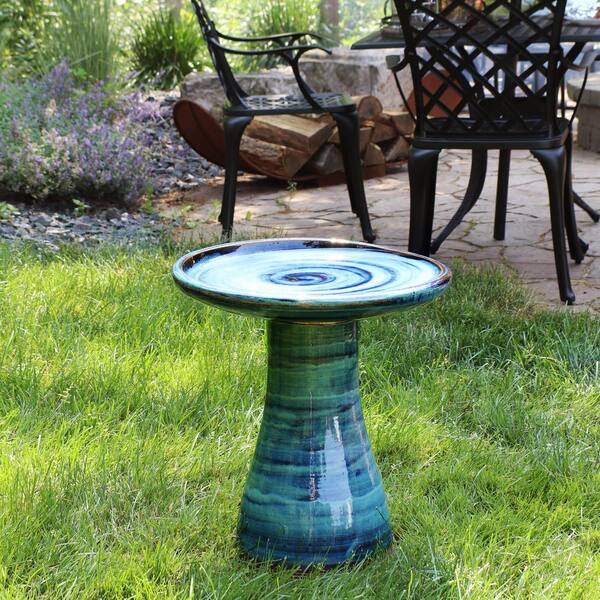 Sunnydaze Elegant Galaxy Blue Ceramic Outdoor Bird Bath, UV