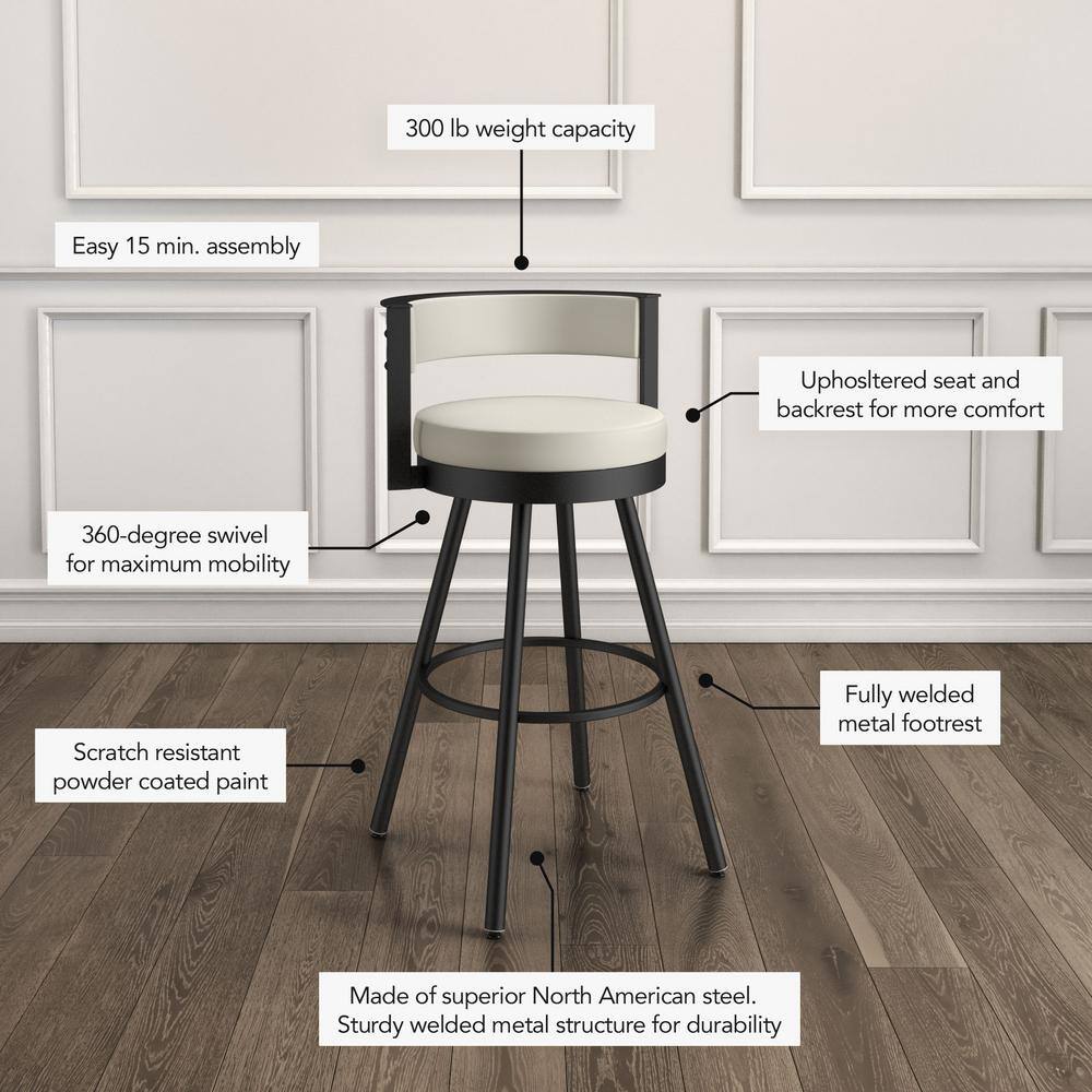 Eller 30" Off-White Faux Leather Swivel Bar Stool with Shiny Grey Metal