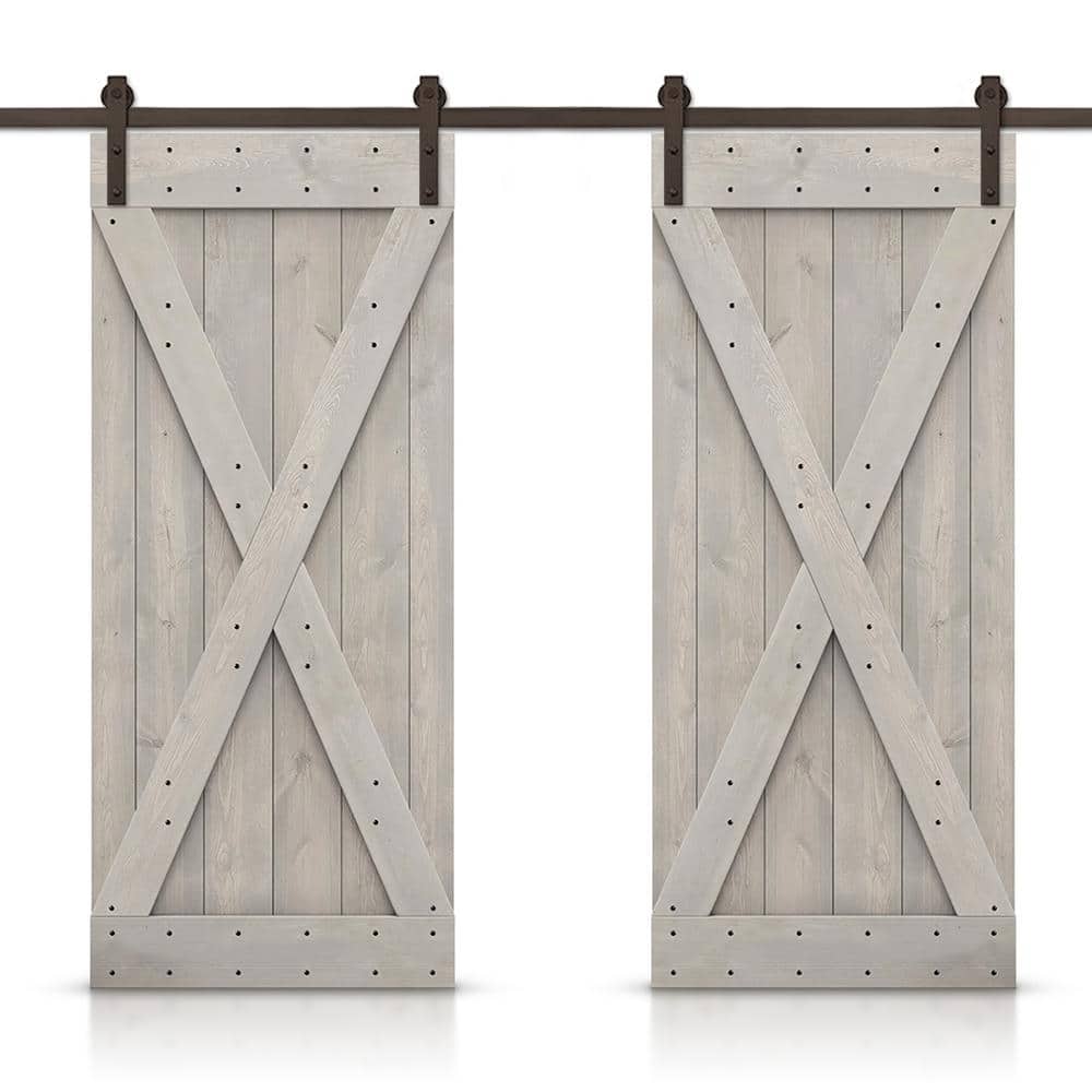 X 92 in. x 84 in. Silver Gray Stained DIY Solid Pine Wood Interior Double Sliding Barn Door with Hardware Kit price history on PriceWatchPro