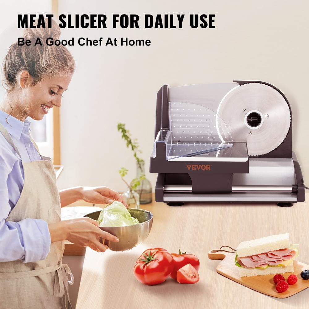 VEVOR 7.5" Silver Electric Meat Slicer with Blade Guard