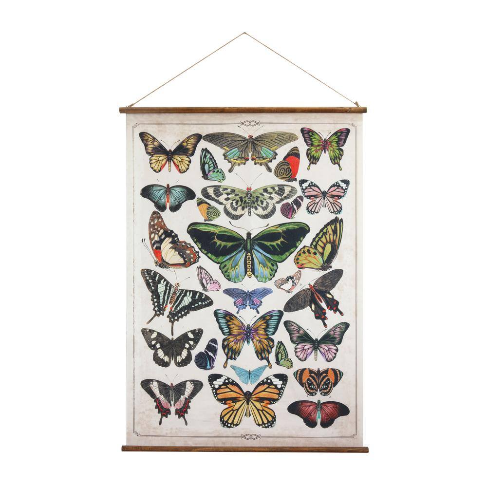 Multicolor Butterfly Canvas and Wood Scroll Wall Décor with Jute Hanger