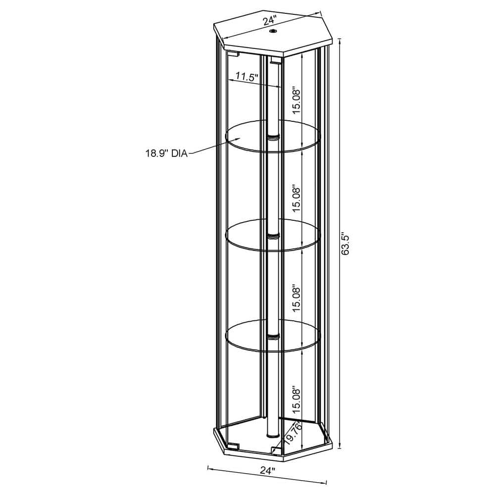 Black Hexagonal Glass Curio Cabinet with Chrome Accents