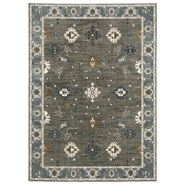 8 ft. x 11 ft. Blue Ivory And Gray Oriental Area Rug