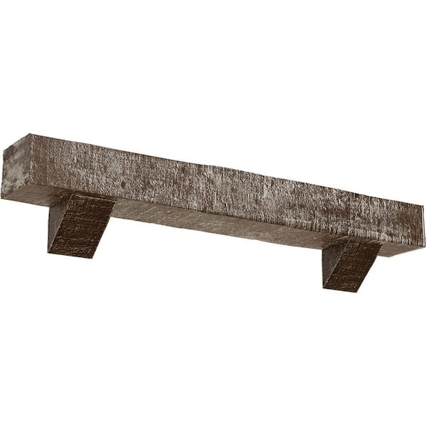 Ekena Millwork 4 in. x 4 in. x 5 ft. Rough Cedar Faux Wood Fireplace Mantel Kit with Breckinridge Corbels, Vintage Mahogany