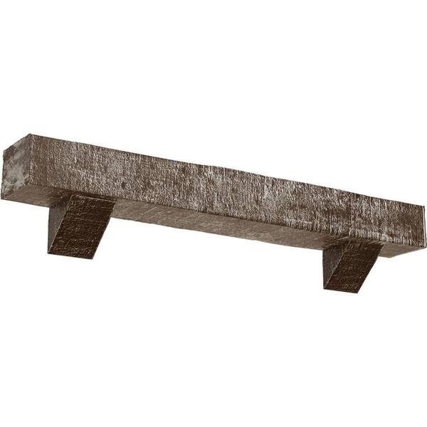 Ekena Millwork 4 in. x 4 in. x 7 ft. Rough Cedar Faux Wood Fireplace Mantel Kit, Breckinridge Corbels, Vintage Mahogany