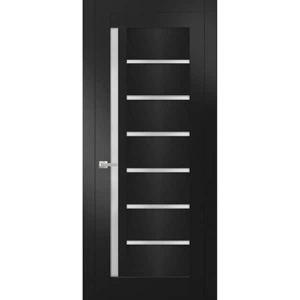Sartodoors 4088 28 in. x 80 in. Right-Hand/Inswing Solid Frosted Glass Black Matte Single Prehung Interior Door with Hardware