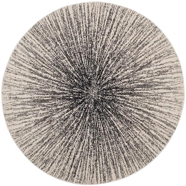 Evoke Black/Ivory Doormat 3 ft. x 3 ft. Round Geometric Area Rug