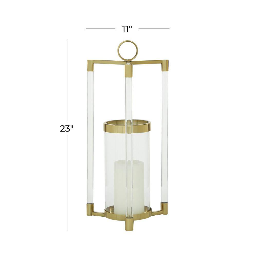 Large Gold and Clear Stainless Steel Hurricane Lantern
