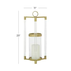 23 in. H Gold Stainless Steel Decorative Candle Lantern with Acrylic Accents