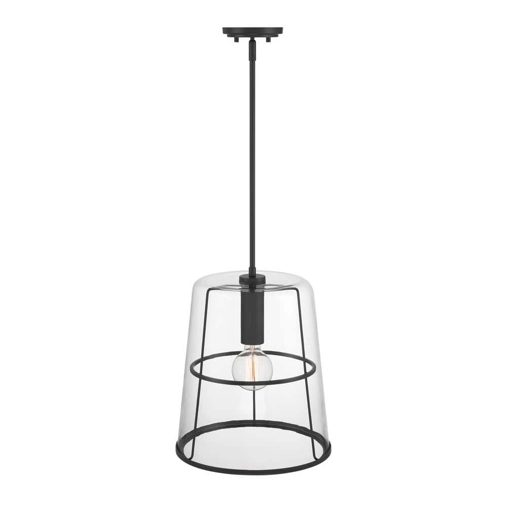 Alonzo Matte Black Glass Pendant Light, 16.5"