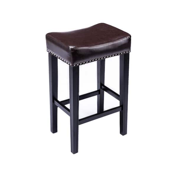 URTR 29 in. Brown Backless Wood Frame Bar Stools with Faux Leather Seat ...