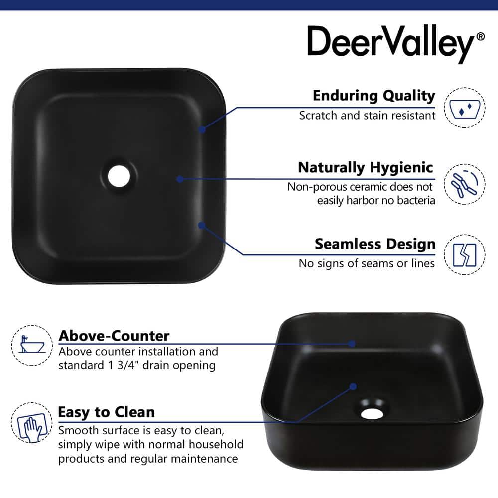 Matte Black Ceramic Square Above-Counter Bathroom Sink