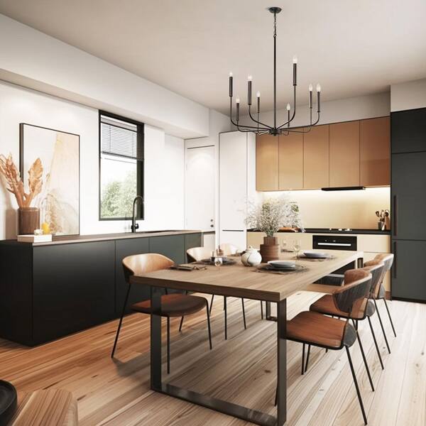 8-Light Matte Black Modern Chandelier Farmhouse Linear Candle with Chain for Bedroom,Dining Room,Foyer No Bulbs Included