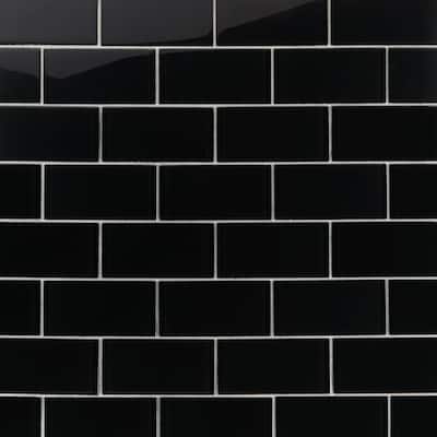 Contempo Classic Black 3 in. x 6 in. x 8mm Polished Glass Subway Floor and Wall Tile (32-Piece/4 sq. ft./Case)