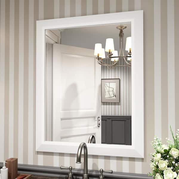 16 in. W x 24 in. H Rectangular Aluminum Alloy Framed and Tempered Glass Wall Bathroom Vanity Mirror in Matte White