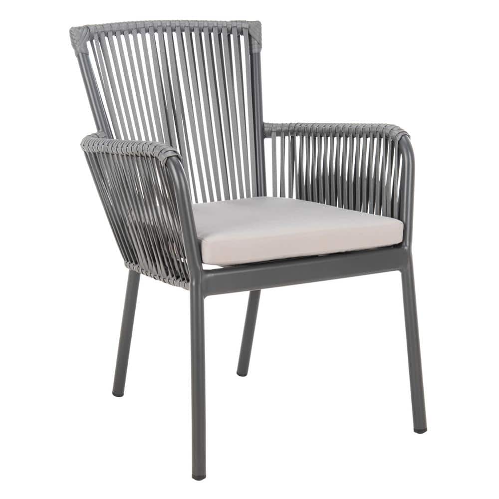 Gray Rope Arm Dining Chair with Cushions, Set of 2