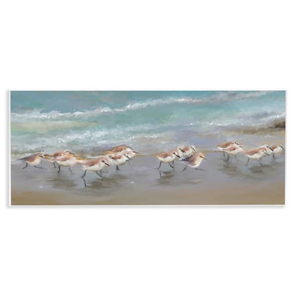 Sandpiper Flock Shoreline Splashing by Rick Novak Unframed Graphic Art Print Coastal 7 in. x 17 in.