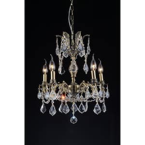 Brass 5 Light Up Chandelier With Antique Brass Finish