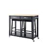 CROSLEY FURNITURE Black Kitchen Cart with Natural Top and Stools ...