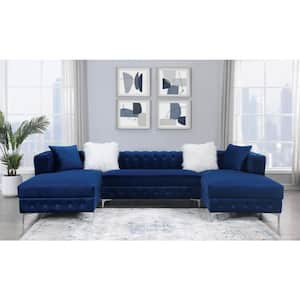 Persi 126.5 in. W 4-Piece Fabric Sectional Sofa in Blue