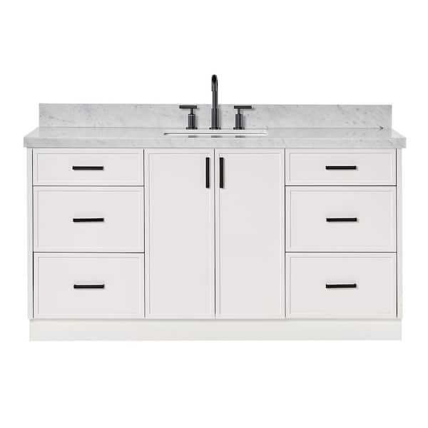 Kelly 66 in. W x 22 in. D x 36 in. H Single Bath Vanity in White with Italian Carrara Marble Top