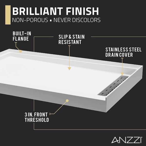 ANZZI Alexander 60 in. L x 30 in. W Alcove Shower Pan Base