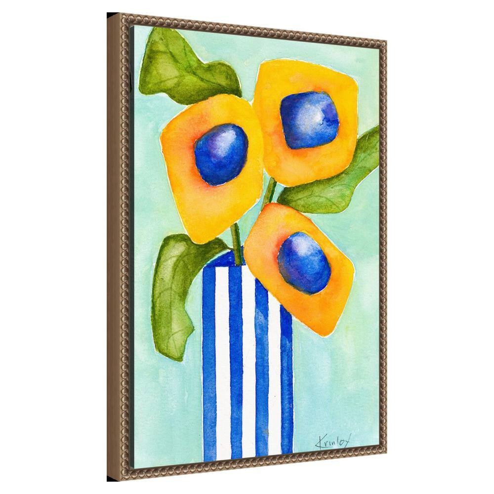 Yellow and Blue Floral Beaded Framed Canvas Wall Art