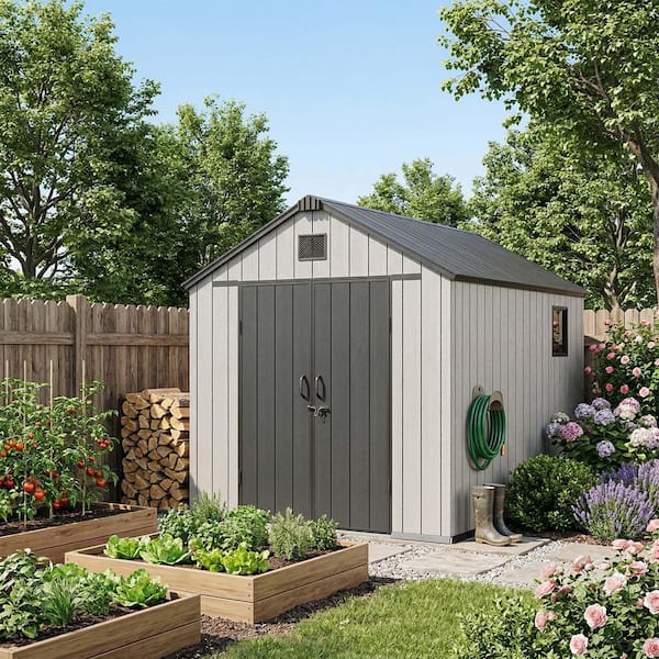 Epicpoplar 8 ft. W x 12 ft. D Resin Outdoor Storage Shed with