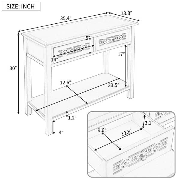 35 4 In Silver Classic Rectangle Wood Console Table With 2 Top Drawers And Open Shelf Large Storage Space Yy Silv 865 35 4 In Silver Classic Rectangle Wood, What Are The Dimensions Of A Console Table