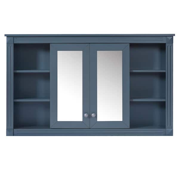 47.6 in. W x 28.7 in. H Rectangular Wood Bathroom Medicine Cabinet with Mirror, Open Adjustable Shelves, Blue