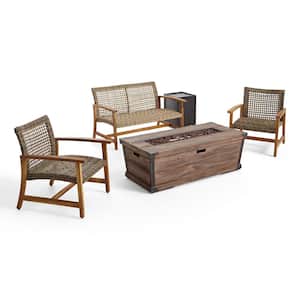 Azalea Natural Stained 5-Piece Wood Patio Fire Pit Seating Set