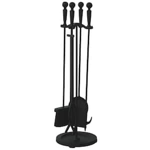 Brushed Black 5-Piece Fireplace Tool Set with Double Rods and Heavy Weight Steel Construction