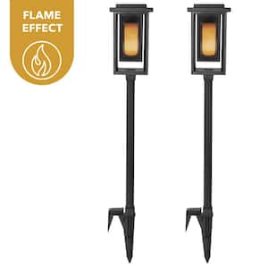 Ambrose Solar 6 Lumens Matte Black Integrated LED Modern Flicker Flame Torch Path Light (2-Pack); Weather Resistant
