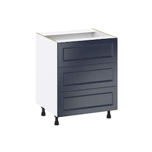27 in. W x 24 in. D x 34.5 in. H Devon Painted Blue Shaker Assembled Base Kitchen Cabinet with 3 Even Drawers