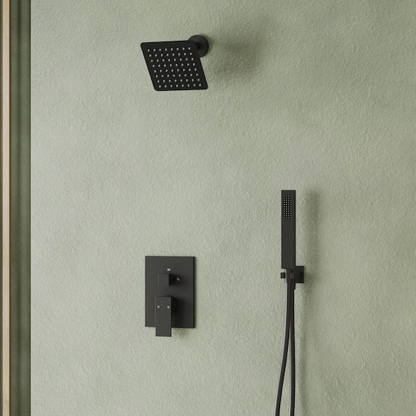 EVERSTEIN Single Handle 2-Spray Shower Faucet 1.8 GPM with Valve, 6 in. Dual Shower Heads, Anti-scald in Matte Black