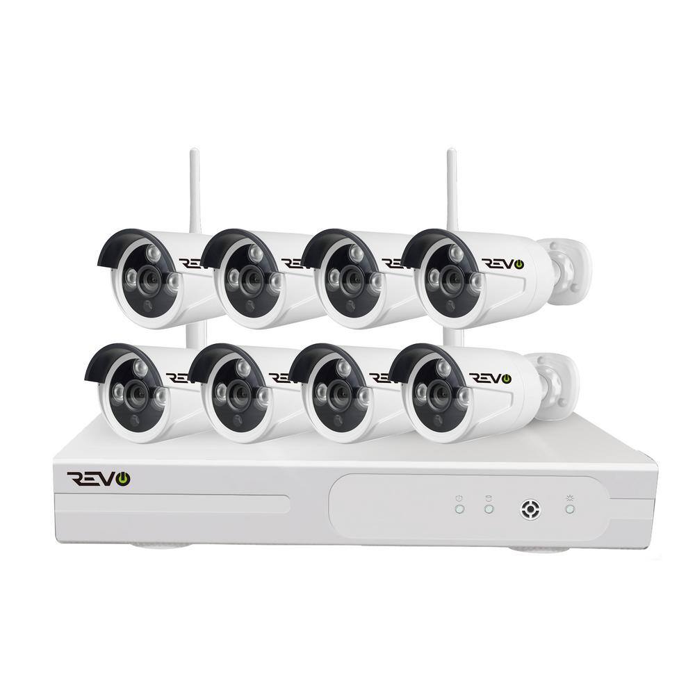 Revo Wireless HD 8-Channel 1TB NVR Smart Surveillance System with 8-Wireless 1080p Full-HD Indoor/Outdoor Bullet Cameras, White -  RW81HDBNDL-1