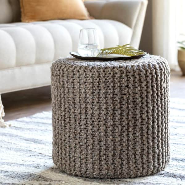 Lidia Medium Gray Modern 18 in. L x 18 in. W x 16 in. H Cotton Pouf