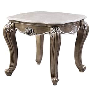 Elozzol 28 in. Antique Bronze Rectangle Marble End Table