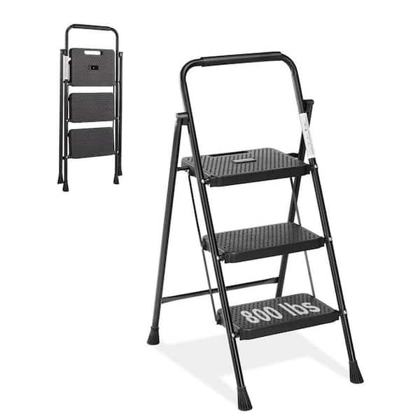 3 Step 7.4 ft. Reach Foldable Ladder with Wide Anti-Slip Pedal, 800 lbs. Capacity, Lightweight for Home and Outdoor Use