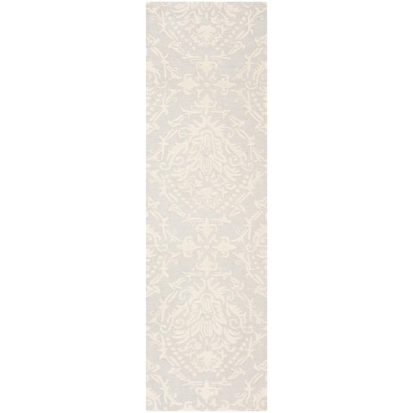 SAFAVIEH Blossom Light Gray/Ivory 2 ft. x 12 ft. Geometric Diamond Floral Runner Rug