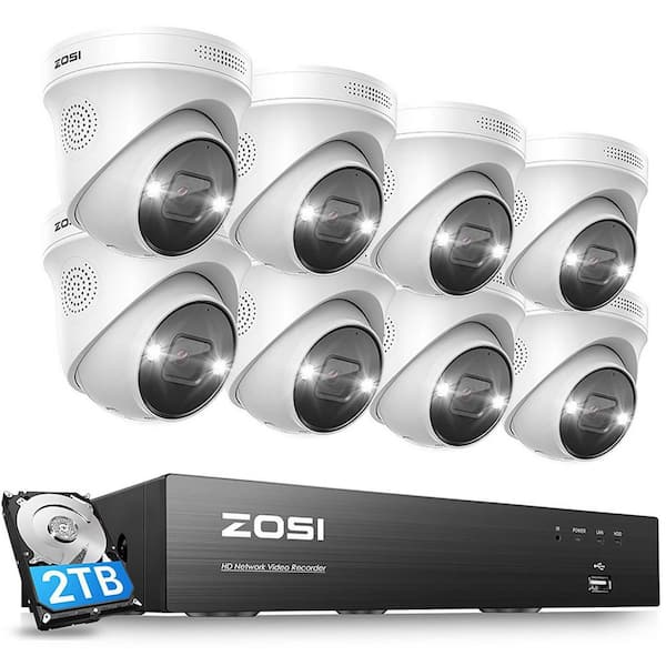 ZOSI 4K UHD 8-Channel 2TB PoE NVR Security Camera System with 8 8MP Wired Spotlight Cameras, Color Night Vision, 2-Way Audio