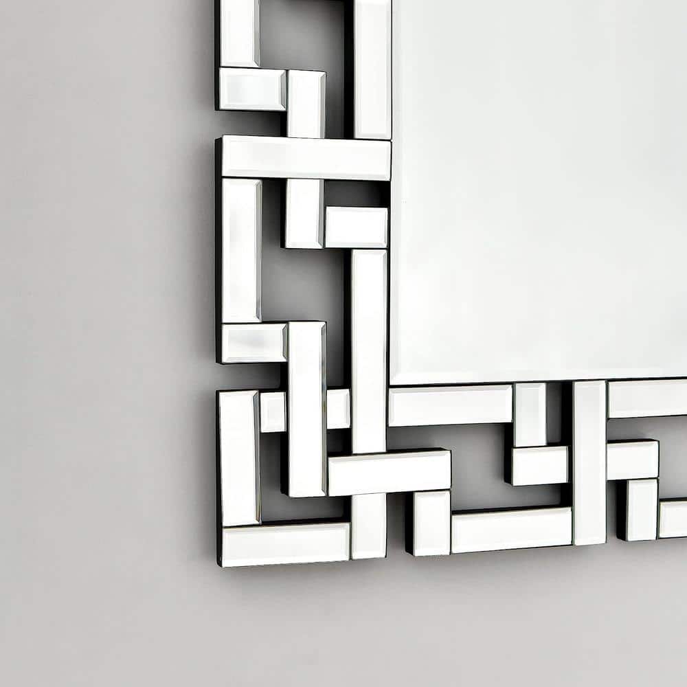 Venetian Silver Rectangular Beveled Wall Mirror with Carved Frame
