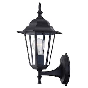1-Light Textured Black Outdoor Wall Lantern Sconce with Clear Glass