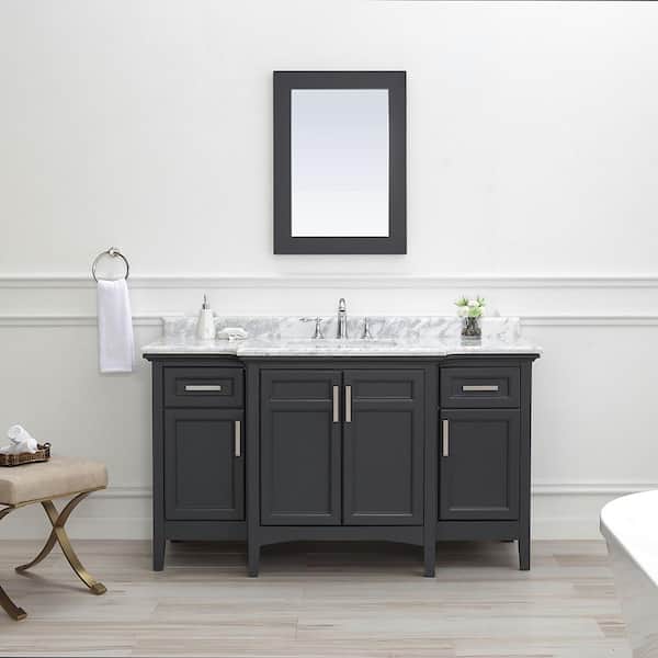 Home Decorators Collection Sassy 60 in. W x 22 in. D x 34 in. H Single Sink Bath Vanity in Dark Charcoal with Carrara Marble Top